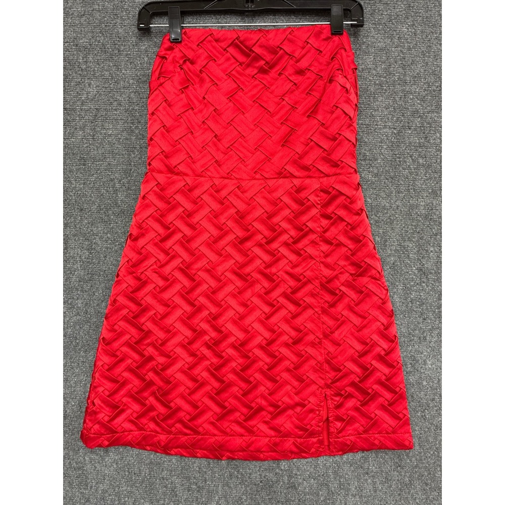 B.right Red Basket Weave Satin Strapless Mini Dress Side Slit Size Small